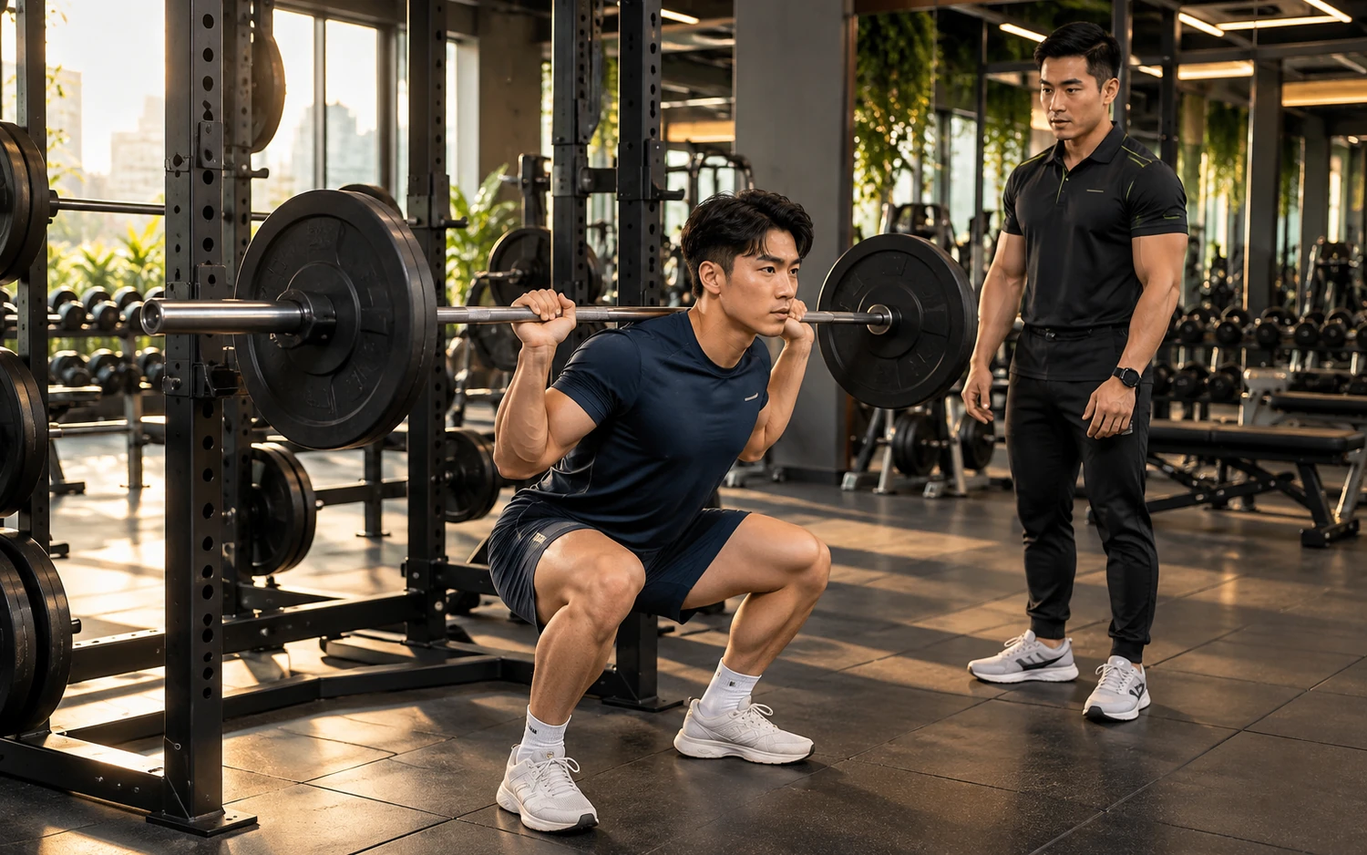 Hoạt động luyện tập với huấn luyện viên trong phòng thể thao